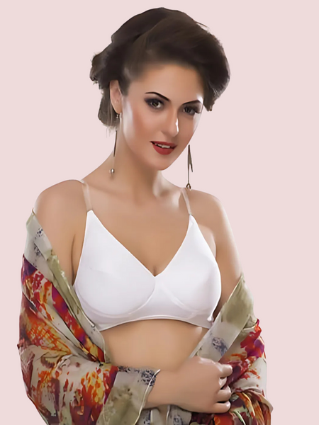 Pure cotton wire free white bra for summers
