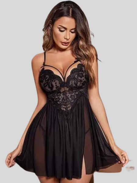 French Daina Black Lace Babydoll Nightwear