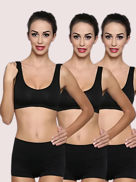 3-Pack Scoop Neck Black Sports Bra Boyshort Set