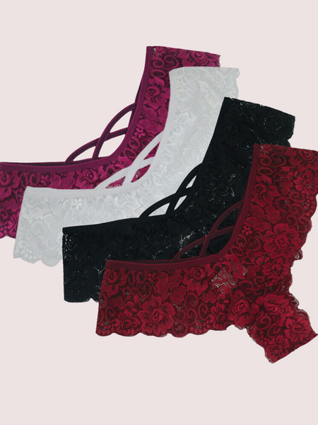 Elegant Lace Thongs Underwear Pack (of 4)