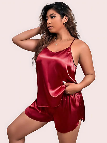 Midnight Glow Silk Cami & Shorts – Plus Size
