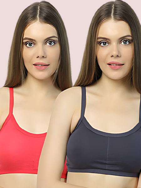 2-Pack Cotton Cage Strap Back Sports Bra