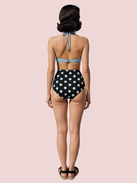 Retro Halter Neck & Bow-Front Sweetheart Bikini Topa in Mint (Top Only)