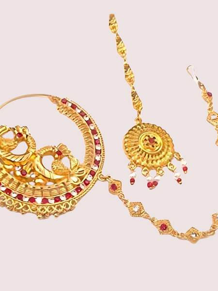 Garhwali Gold Plated Bridal Nose Ring with Chain