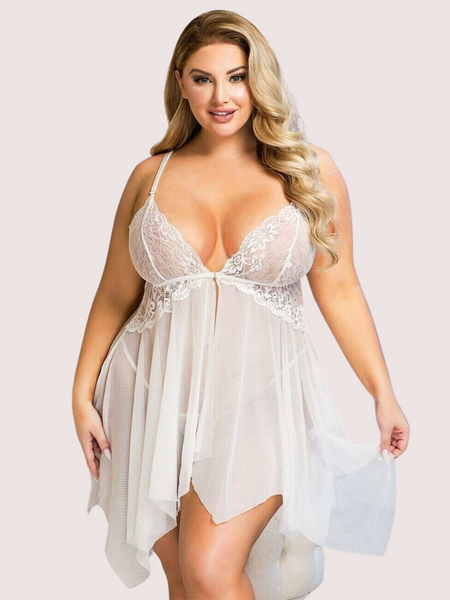 Douce Passion White Lace Trim Babydoll