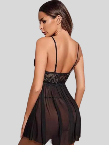 French Daina Black Lace Babydoll Nightwear