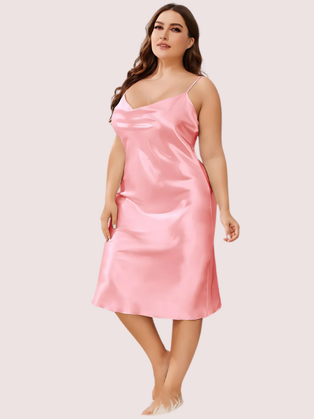 Plus Size Solid Satin Slip Dress (4XL–5XL)