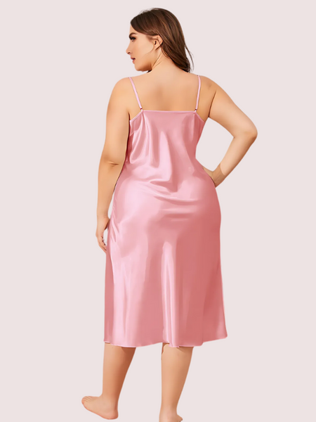 Plus Size Solid Satin Slip Dress (4XL–5XL)