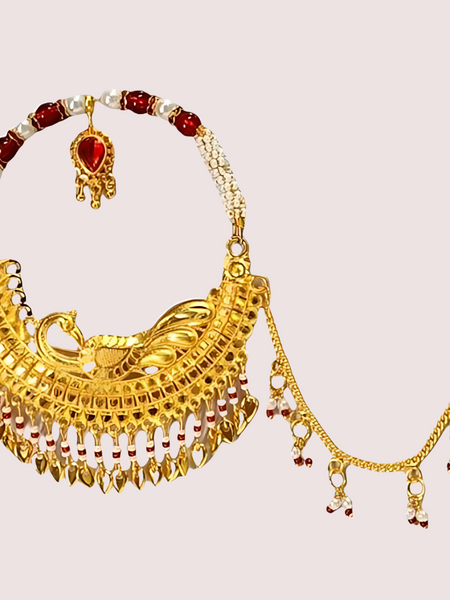 Regal Gold-Plated Bridal Nath with Elegant Chain