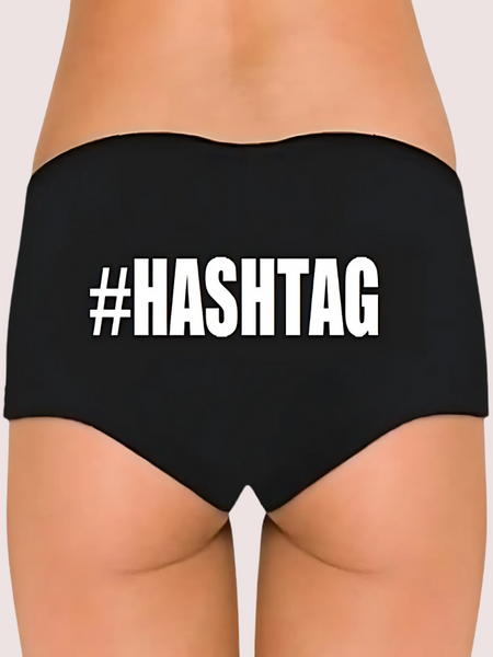 Customize Black Hashtag Cotton Boyshort Panty