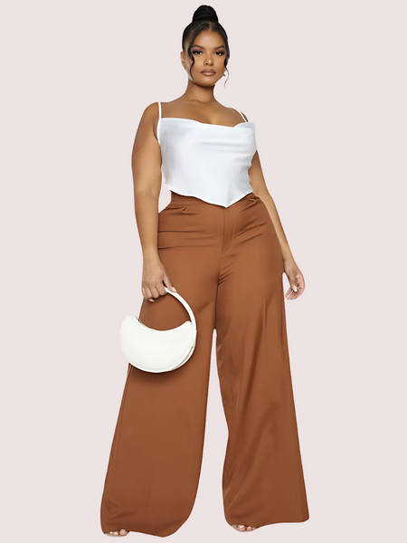 Plus  Size White Satin Cropped Cowl Neck Cami Top