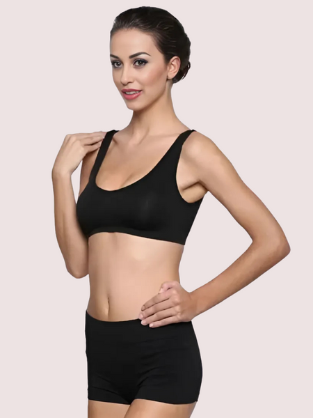3-Pack Scoop Neck Black Sports Bra Boyshort Set