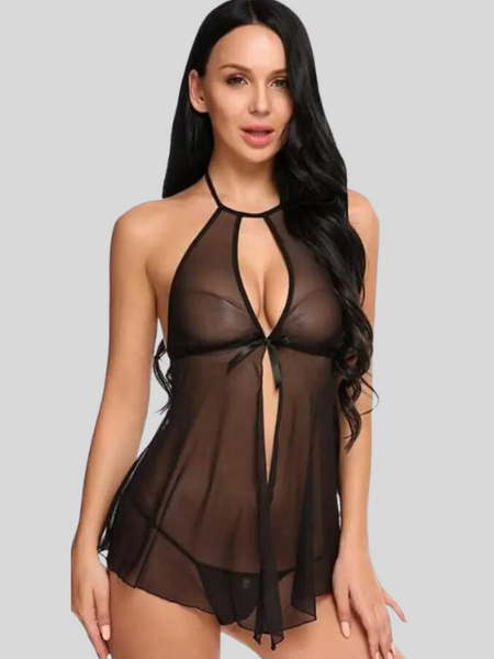 Elegant Lace Black Babydoll Nightwear