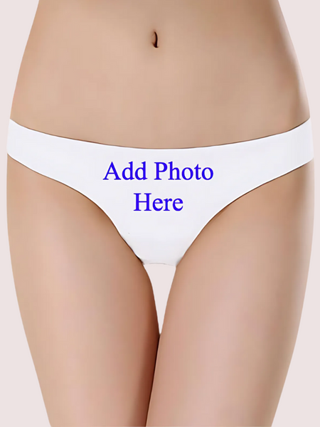 Custom Photo- White Low Waist Cotton Thong Panty