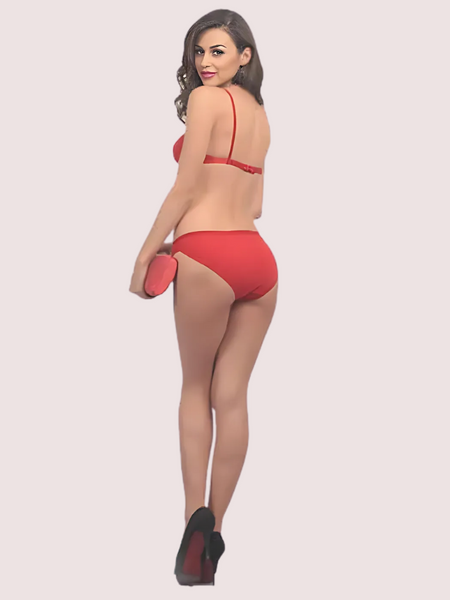 Fancy Hot Red Embroidery Bra Brief Set