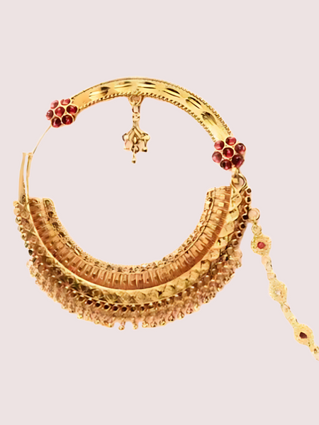 Luxe Gold-Plated Bridal Nath with Chic Chain Design