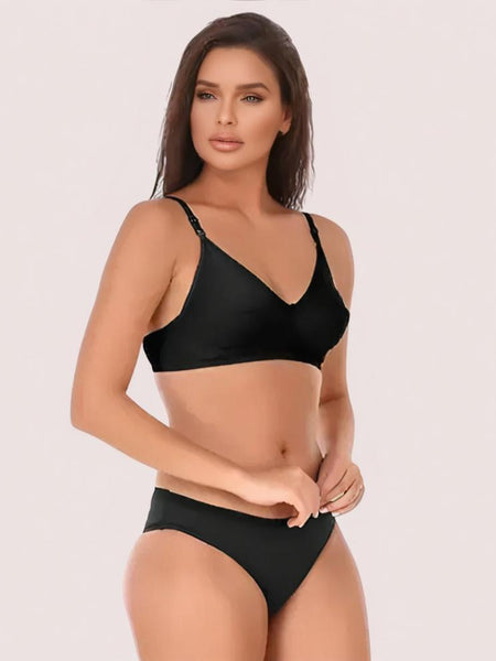 Timeless Black Cotton Bra Set
