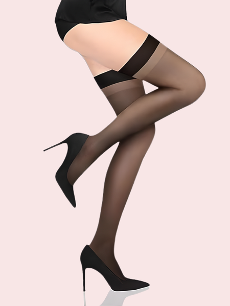Dual-Shade Thigh-High Sheer Stockings – Pack of 2 (Grey & Black)