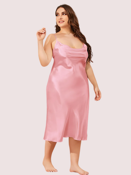 Plus Size Solid Satin Slip Dress (4XL–5XL)