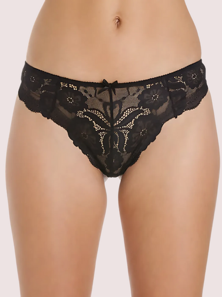 Female Black Floral Transparent Lace High Waist Thong