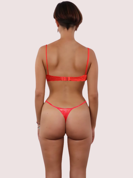 Sexy red padded bra thong set