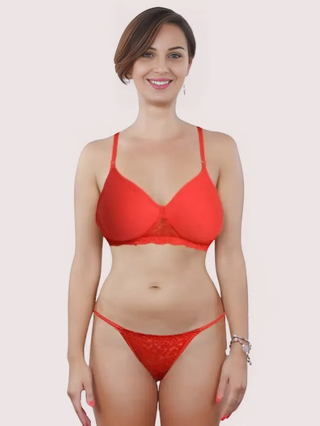 Sexy red padded bra thong set