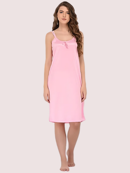 Stylish Knee-Length Pink Satin Nighty