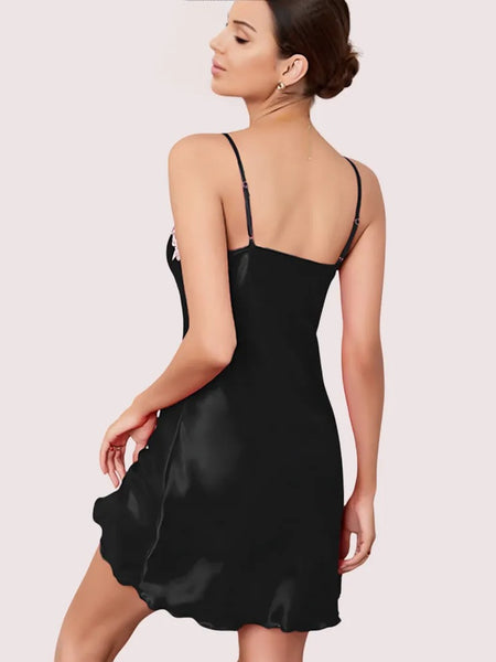 100% Silk Satin lace trim baby doll Lingerie