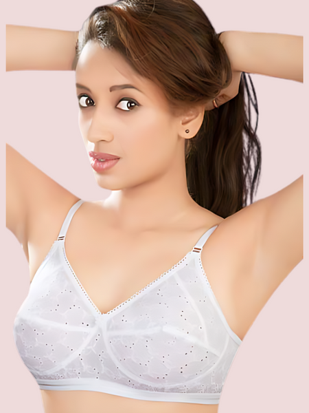 Everyday Wear Chicken Work White Bra(Pack Of 2)