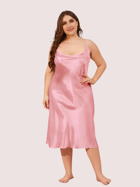 Plus Size Solid Satin Slip Dress (4XL–5XL)