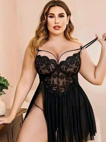 French Daina Lace and Mesh Babydoll Nightwear