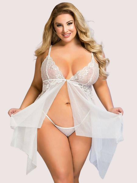 Douce Passion White Lace Trim Babydoll
