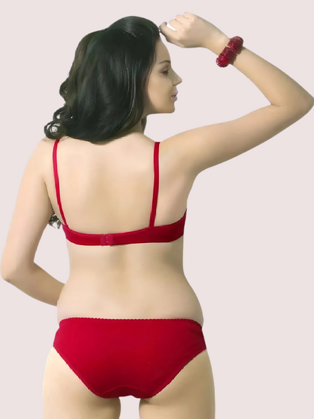 Cute Solid Red Pure Cotton Bra Panty Set
