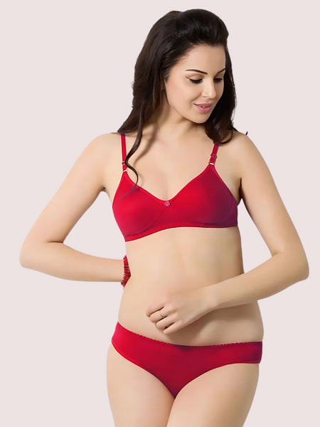Cute Solid Red Pure Cotton Bra Panty Set