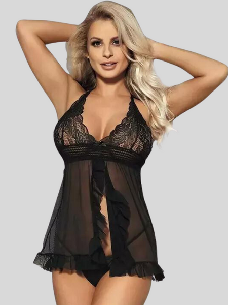 Seductive Lace Babydoll Mini Nightwear Dress