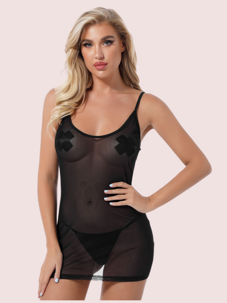 Sexy see through black mesh Chemise