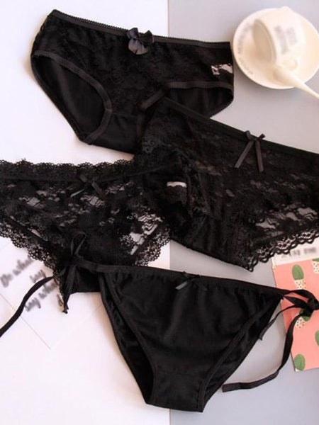 4 Pieces Black Sexy Lace Nylon Panties