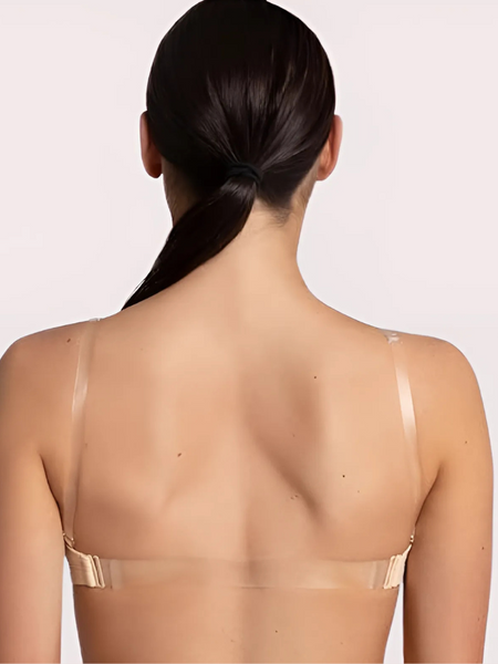 Sexy Tube Bandeau Bra with Transparent Straps in Nude