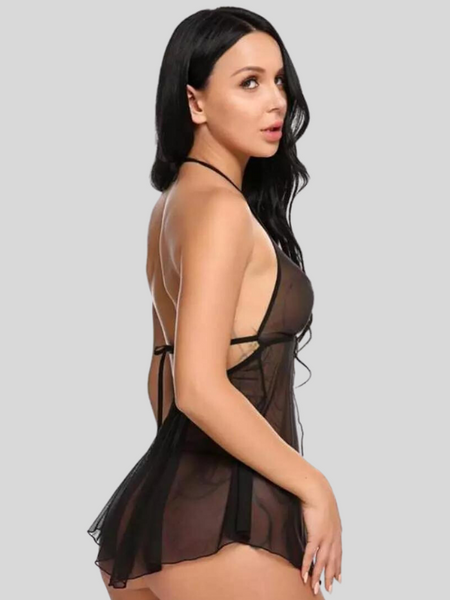 Elegant Lace Black Babydoll Nightwear