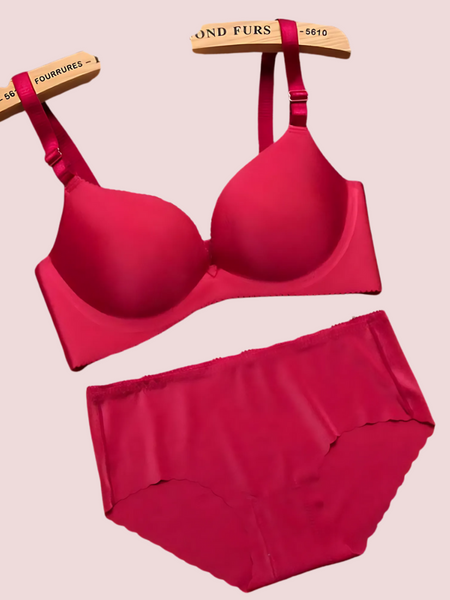 Red Seamless Underwired Lace Bra Panty Set